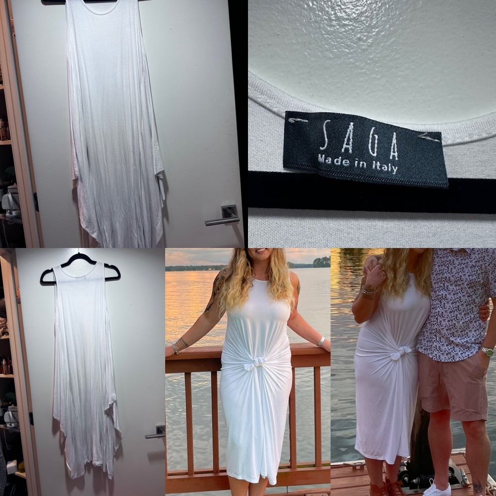 Sage tie front white maxi dress